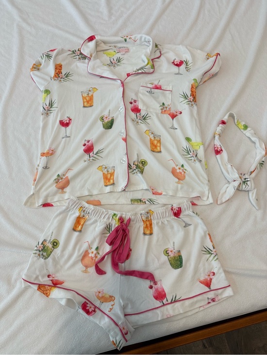 P.J. Salvage Other - P.J. Salvage White Cocktail Print Short PJ Set with Pink Trim